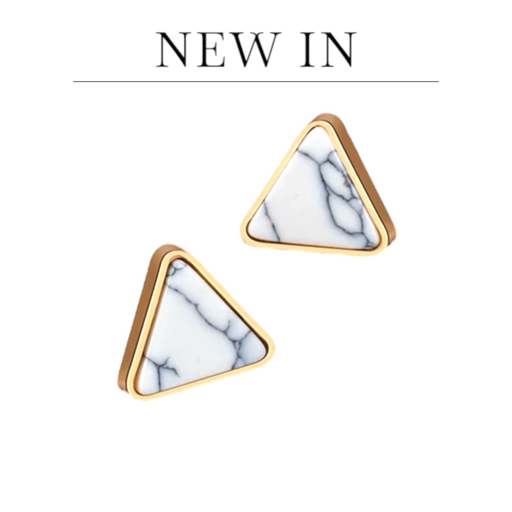 💝 New Geometric Marble Drop Triangle Stone Ear Studs